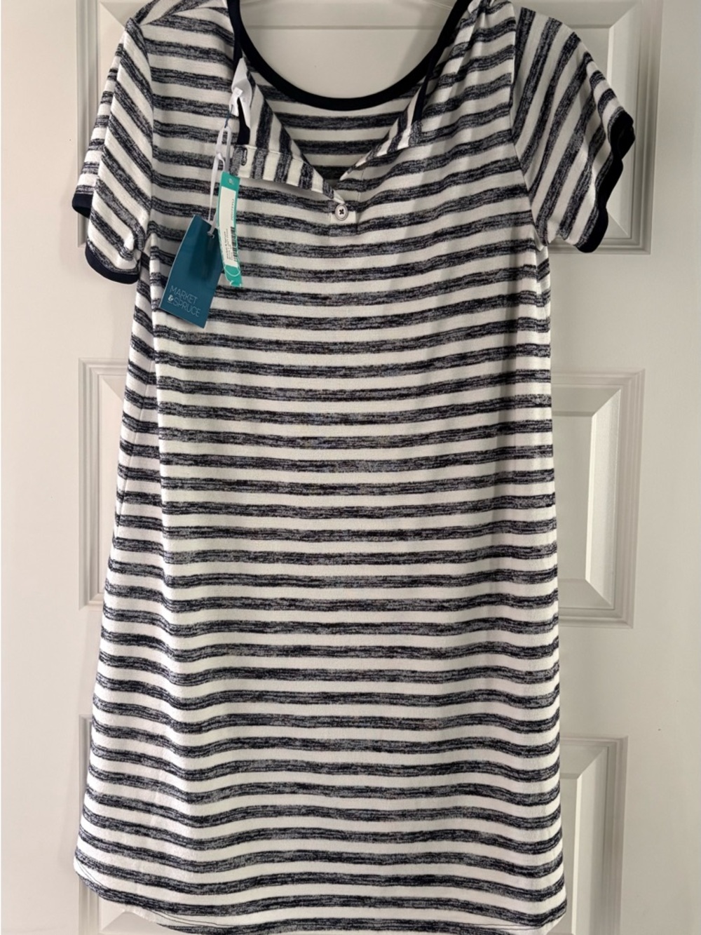 Market & Spruce Navy and White Striped Britta T‑Shirt Dress
